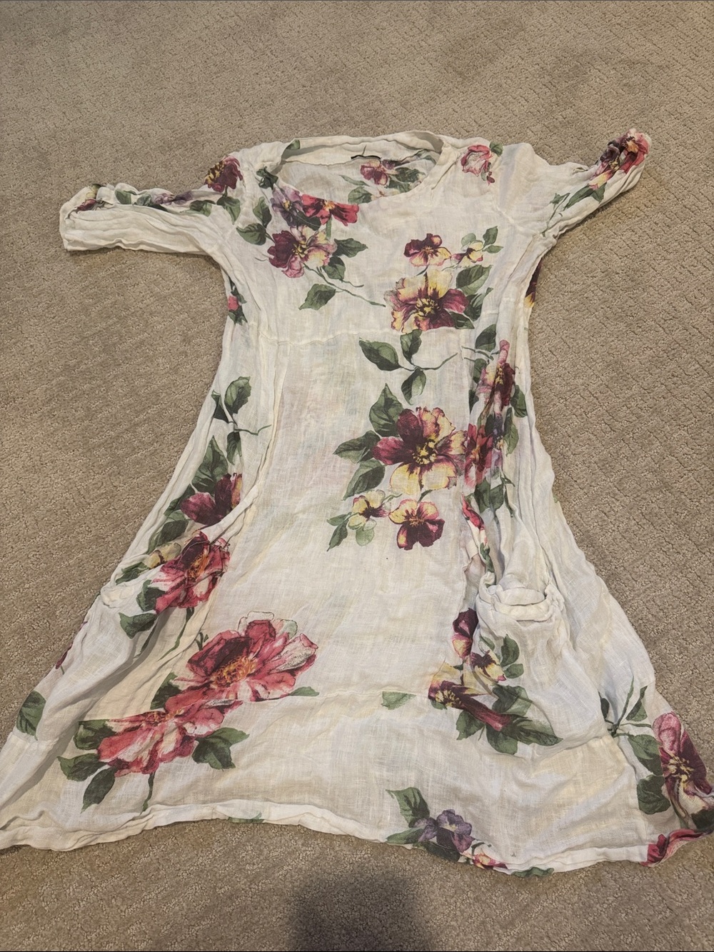 Kaktus White Midi Dress with Pink & Green Floral Print